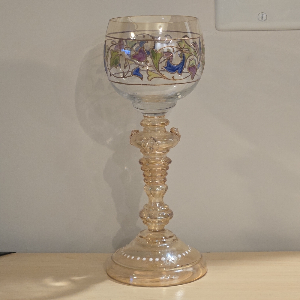 Moser Art Nouveau Roman Style 1920s Wine Glass Hand-Painted Glass Czech Republic